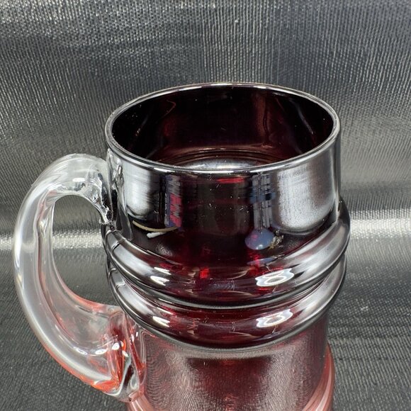 TARNOWIEC Poland Large Ruby Red Glass Beer Stein Jug With Clear Handle Vase VTG - Picture 4 of 15